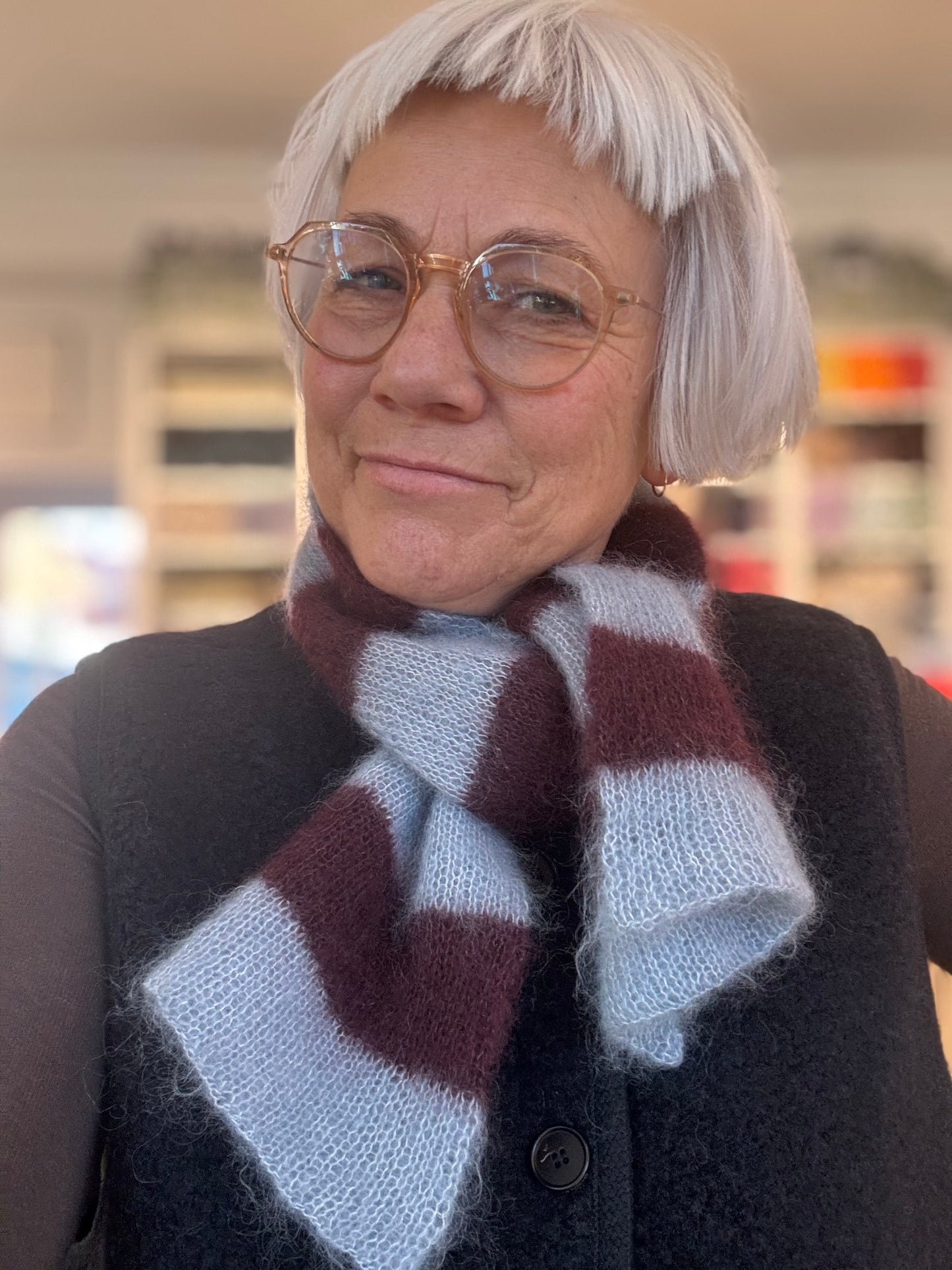 Kit Mimis Tørklæde - bordeaux og lyseblå